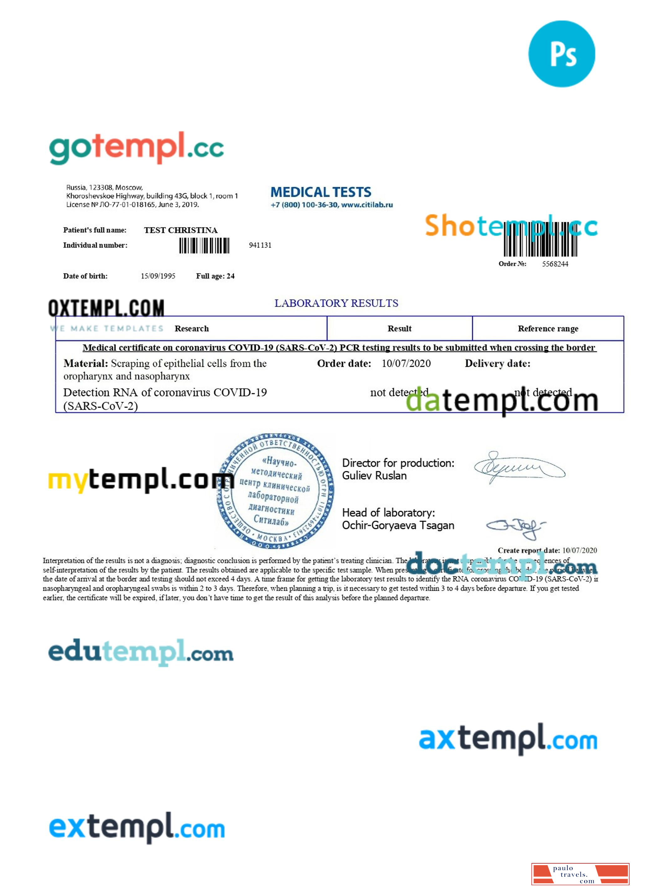 Russia medical certificate on Covid 19
